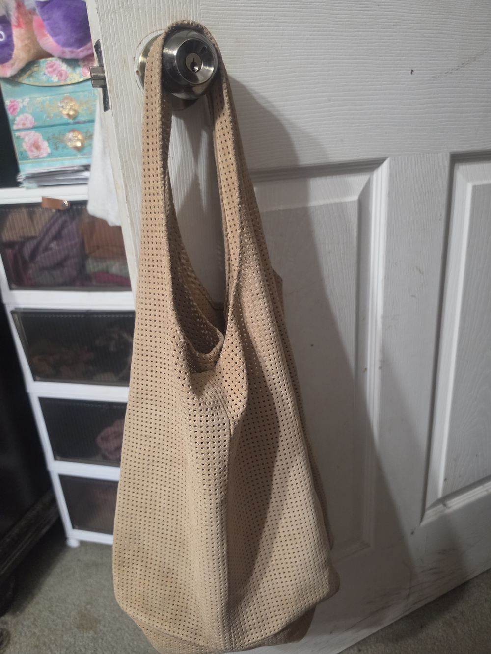 Perforated Beige Tote Bag - Neutral Everyday Carry - Picture 1 of 5
